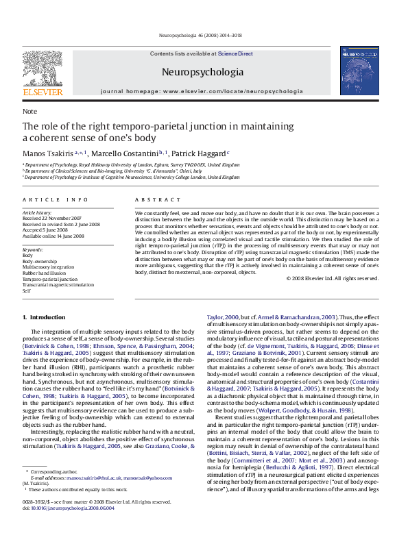 (PDF) The Role of the Right Temporo-Parietal Junction In Maintaining a ...