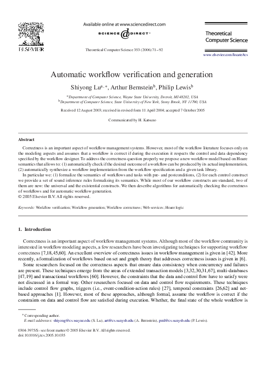 (PDF) Automatic Workflow Verification and Generation