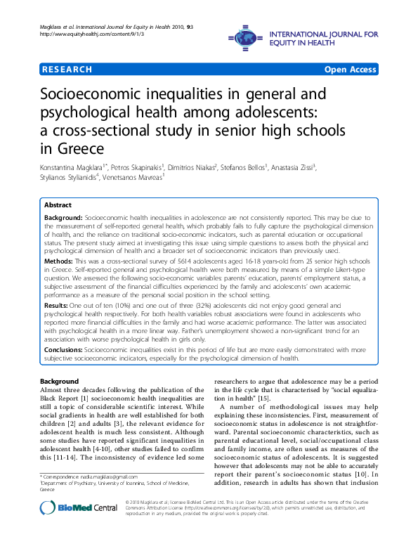 (PDF) Socioeconomic Inequalities In General and Psychological Health ...