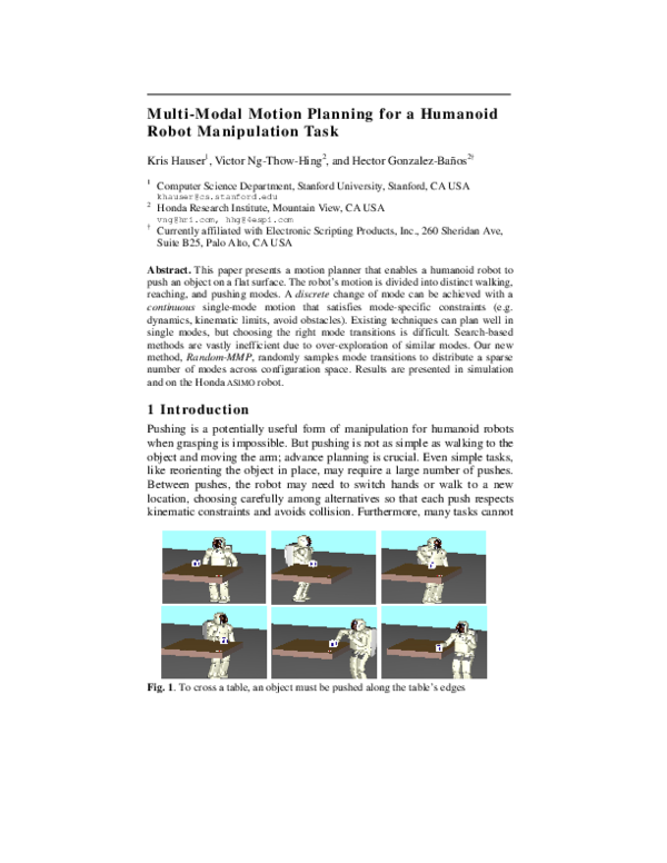 (PDF) Multi-Modal Motion Planning for a Humanoid Robot Manipulation Task