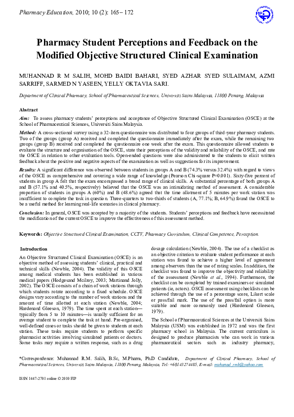 (PDF) Pharmacy Student Perceptions and Feedback on the Modified ...