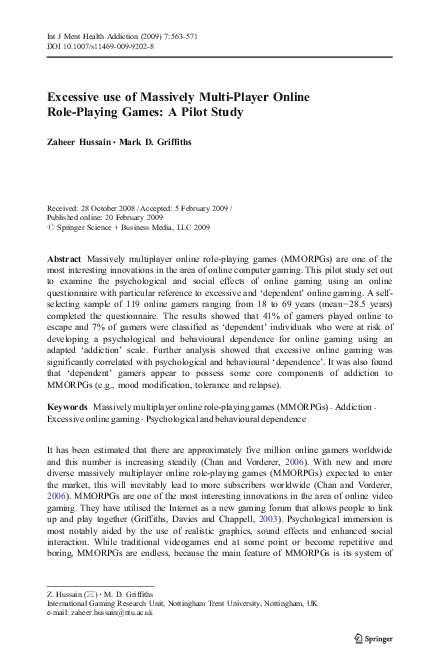 PDF) Excessive Use of Massively Multi-Player Online Role-Playing Games: A  Pilot Study