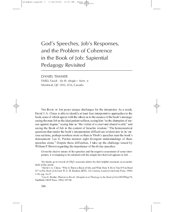 (PDF) God's Speeches, Job's Responses, and the Problem of Coherence in ...