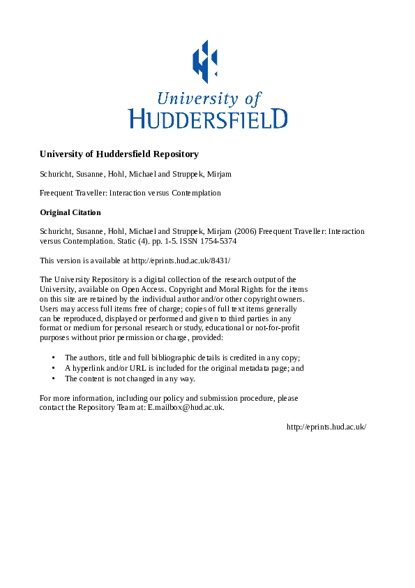 Pdf Freequent Traveller Interaction Versus Contemplation Michael Hohl Academia Edu