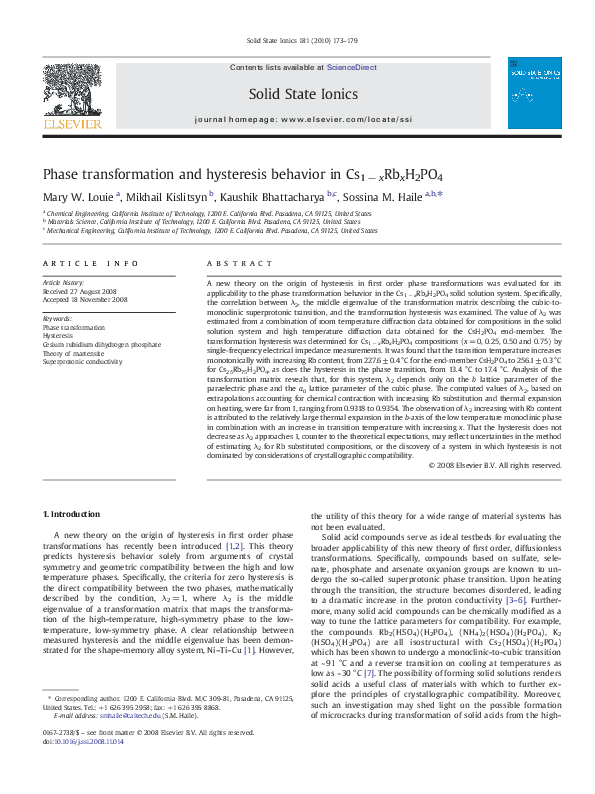(PDF) Phase Transformation and Hysteresis Behavior In Cs(1-x)RbxH2PO4