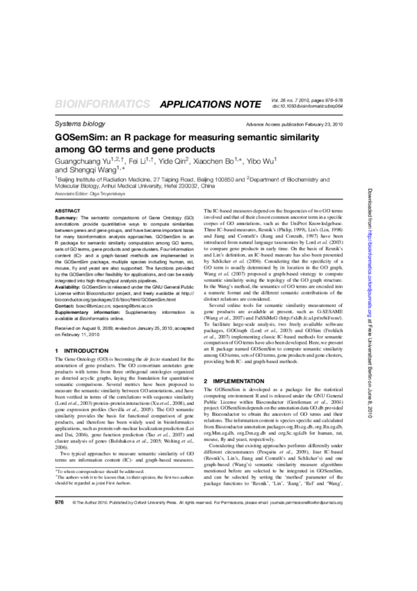 (PDF) GOSemSim: An R Package for Measuring Semantic Similarity Among GO ...