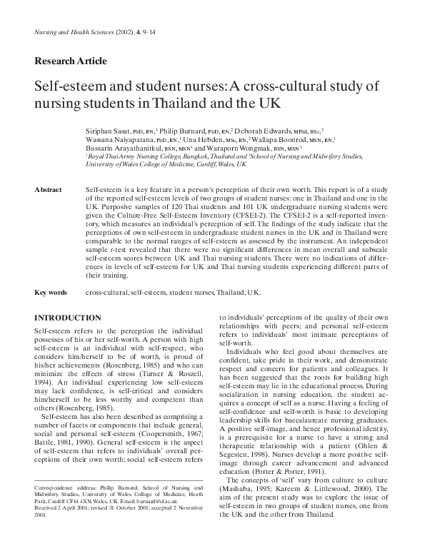 (PDF) Self‐esteem and student nurses: A cross‐cultural study of nursing ...