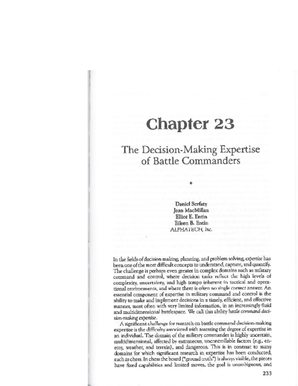 (PDF) The decision-making expertise of battle commanders
