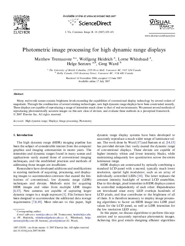 (PDF) Photometric Image Processing for High Dynamic Range Displays