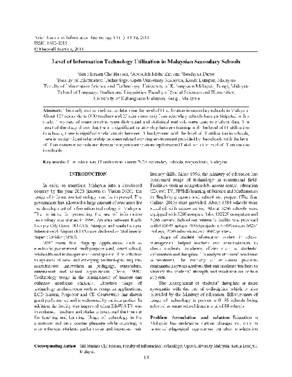 (PDF) Level of Information Technology Utilization in Malaysian ...
