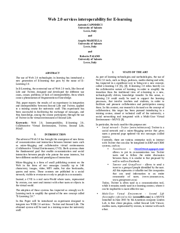 (PDF) Web 2.0 services interoperability for E-learning