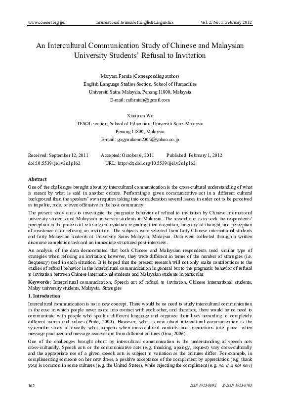 (PDF) An Intercultural Communication Study of Chinese and Malaysian ...