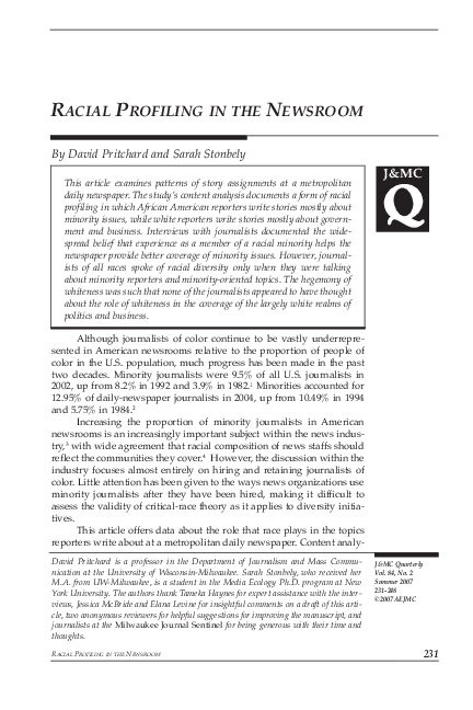 (PDF) Racial Profiling in the Newsroom