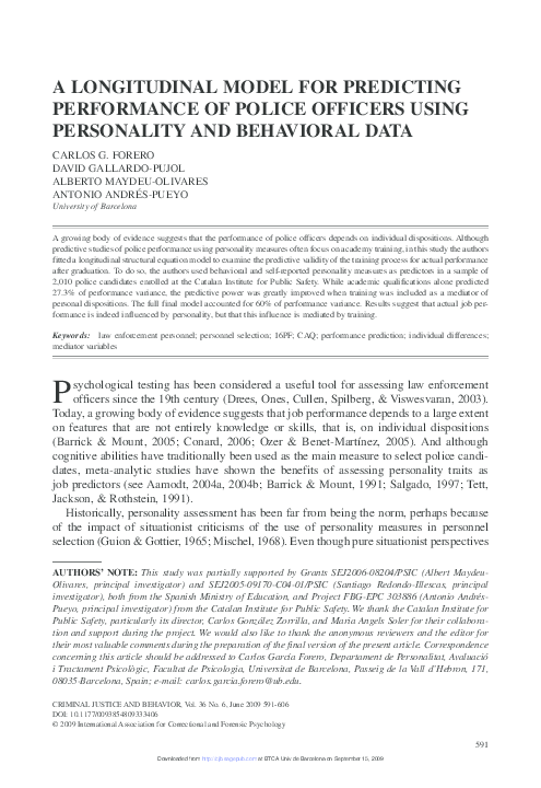 (PDF) A longitudinal model for predicting police performance with ...