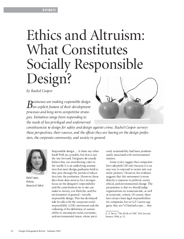 (PDF) Ethics and Altruism: What Constitutes Socially Responsible Design