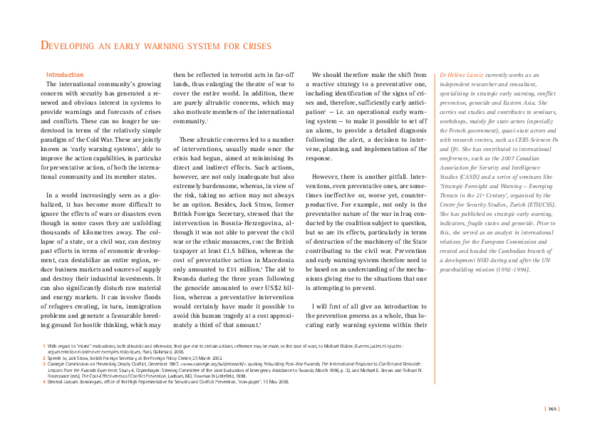 (PDF) "Developing an Early Warning System for crises," European ...