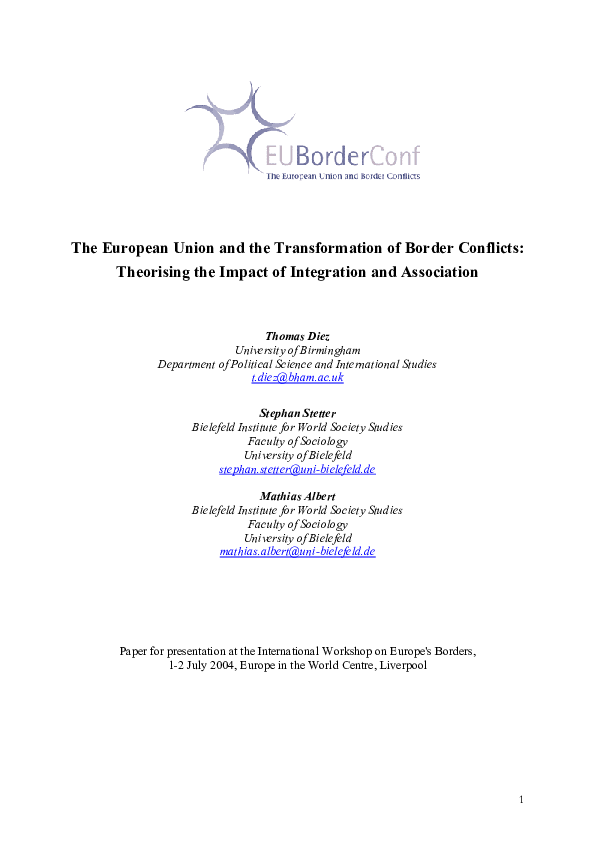 (PDF) The European Union and the Transformation of Border Conflicts ...