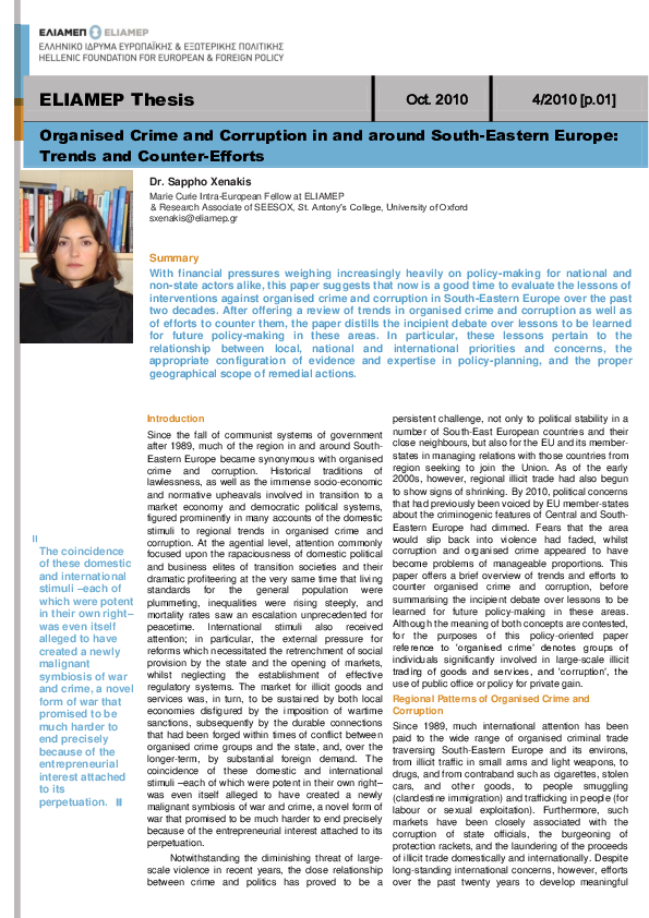 (PDF) Organised crime and corruption in and around South-Eastern Europe ...