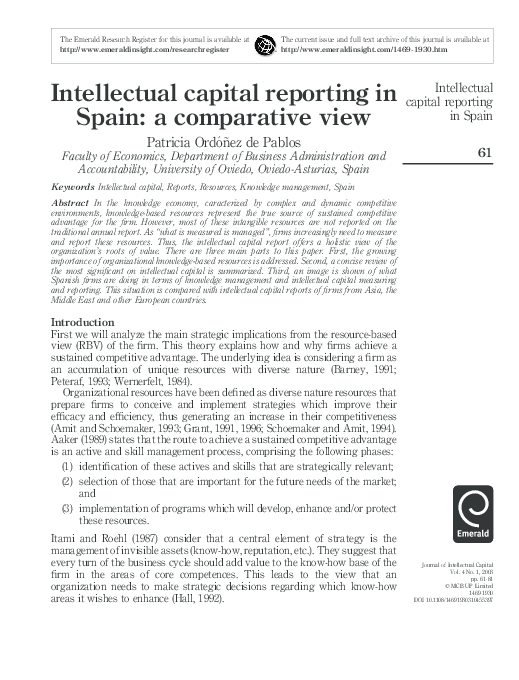 (PDF) Intellectual capital reporting in Spain: a comparative view