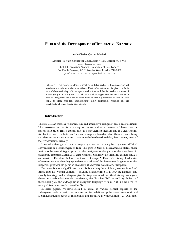 (PDF) Film and the development of interactive narrative