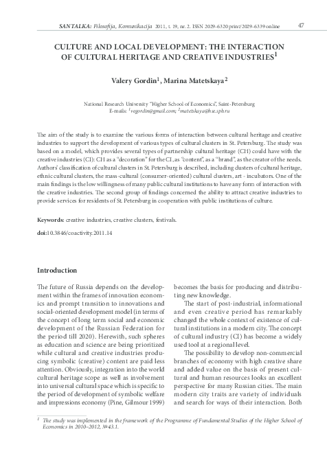 (PDF) Culture and Local Development: the Interaction of Cultural ...