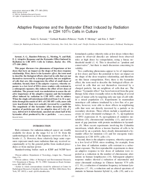(PDF) Adaptive response and the bystander effect induced by radiation ...