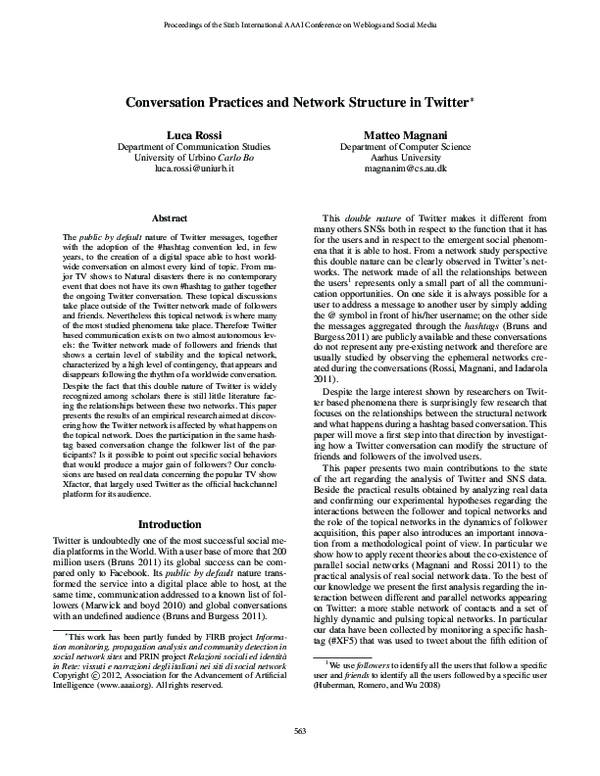 (PDF) Conversation Practices and Network Structure in Twitter∗