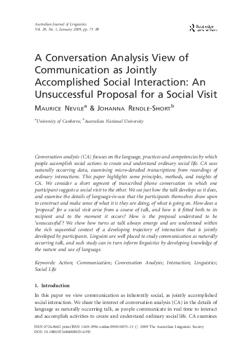 (PDF) A Conversation Analysis View of Communication as Jointly ...
