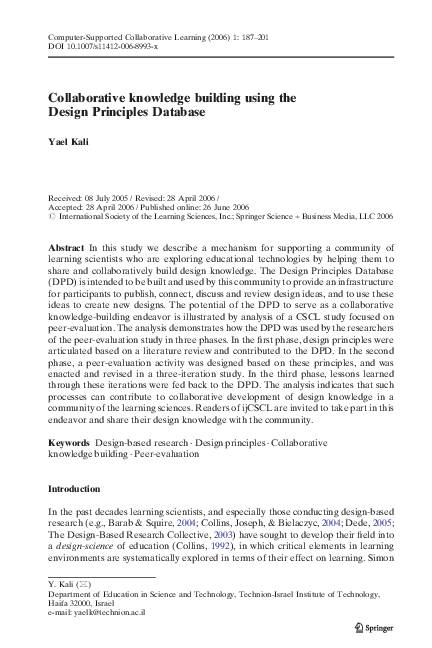 (PDF) Collaborative knowledge building using the Design Principles Database