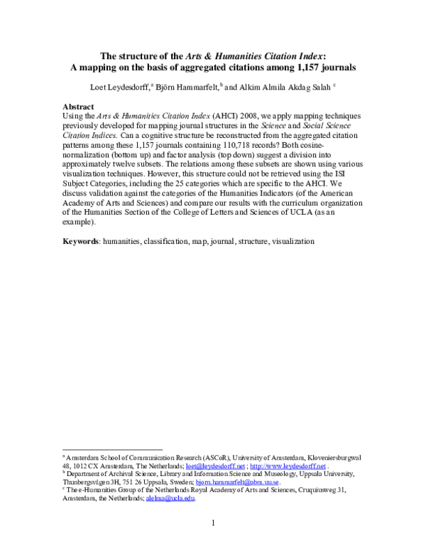 (PDF) The structure of the Arts & Humanities Citation Index A mapping