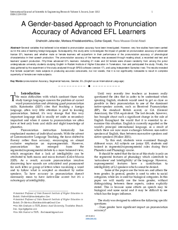 (PDF) A Gender-based Approach to Pronunciation Accuracy of Advanced EFL ...