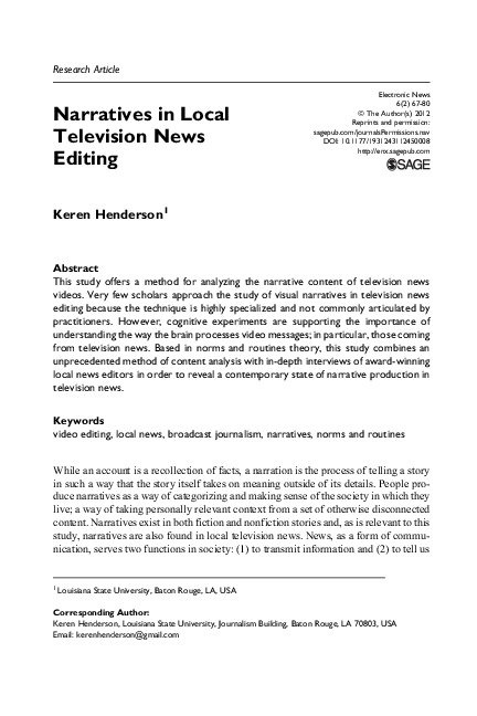 (PDF) Narratives in Local Television News Editing