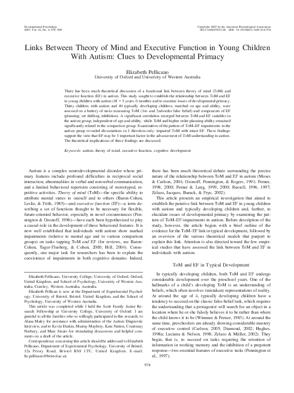 (PDF) Links between theory of mind and executive function in young ...