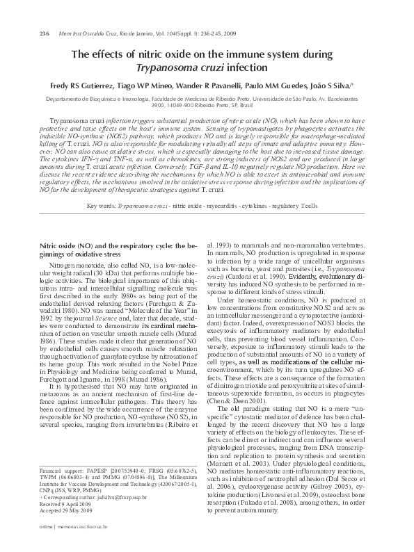 (PDF) The effects of nitric oxide on the immune system during Trypanosoma cruzi infection