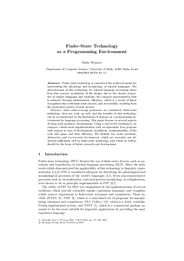 (PDF) Finite-state technology as a programming environment
