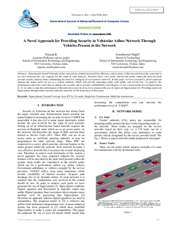 (PDF) A Novel Approach for Providing Security in Vehicular Adhoc ...