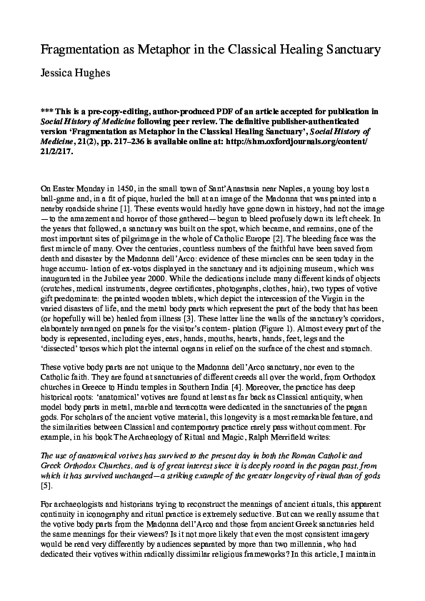 (PDF) Fragmentation as Metaphor in the Classical Healing Sanctuary