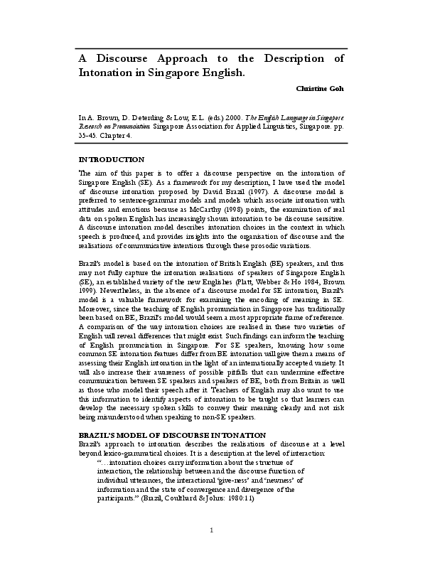 Pdf A Discourse Approach To The Description Of Intonation In Singapore English Christine Goh Academia Edu