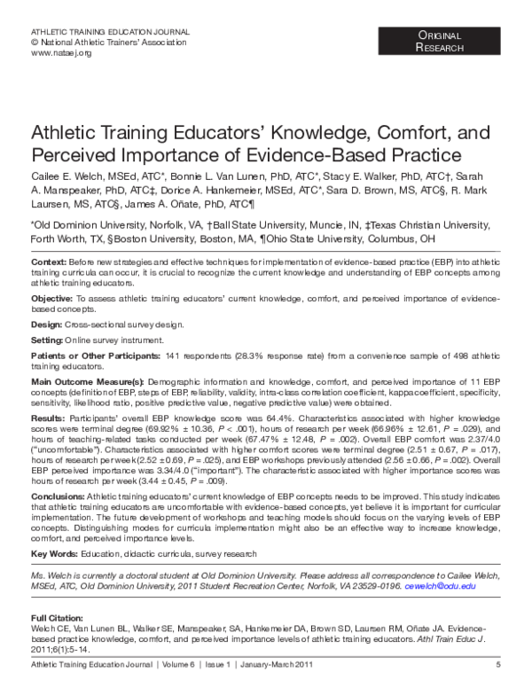 (PDF) An Assessment of Athletic Training Educators' Knowledge and ...