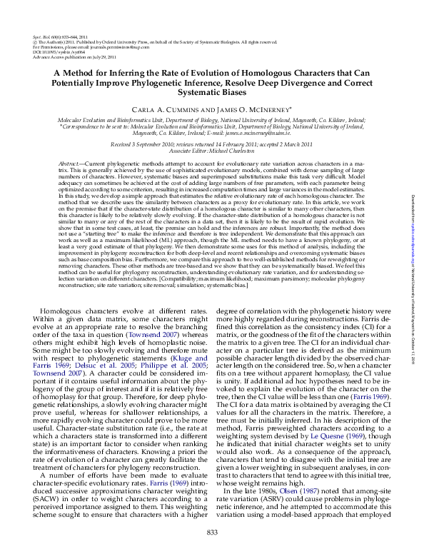 (PDF) A method for inferring the rate of evolution of homologous ...