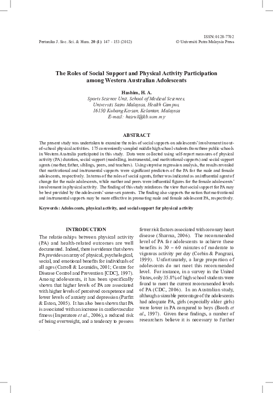 (PDF) The Roles of Social Support and Physical Activity Participation ...