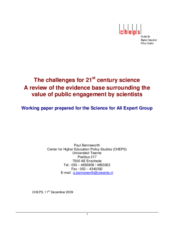 (PDF) The Challenges for 21st century science: A review of the evidence ...