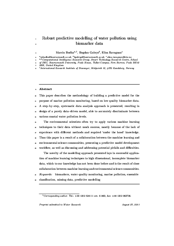 (PDF) Robust predictive modelling of water pollution using biomarker data