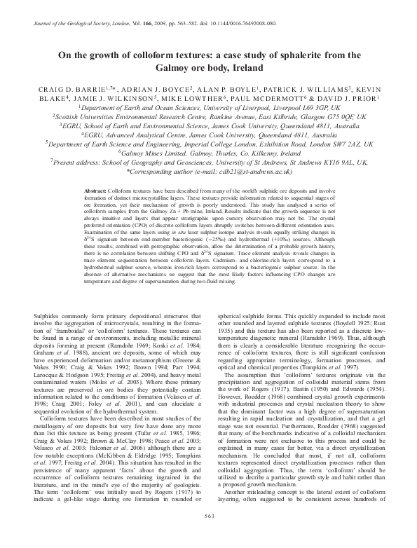 (PDF) On the growth of colloform textures: a case study of sphalerite ...