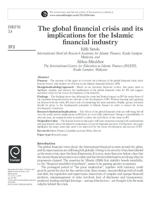 (PDF) The global financial crisis and its implications for the Islamic ...