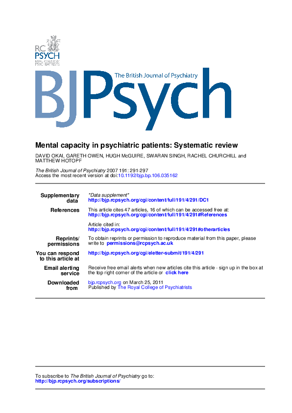 (PDF) Mental Capacity In Psychiatric Patients: Systematic Review