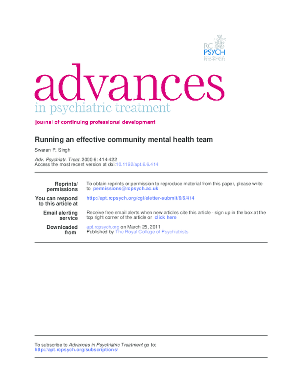 (PDF) Running An Effective Community Mental Health Team
