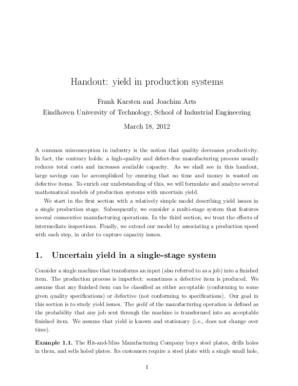 (PDF) Yield in production systems