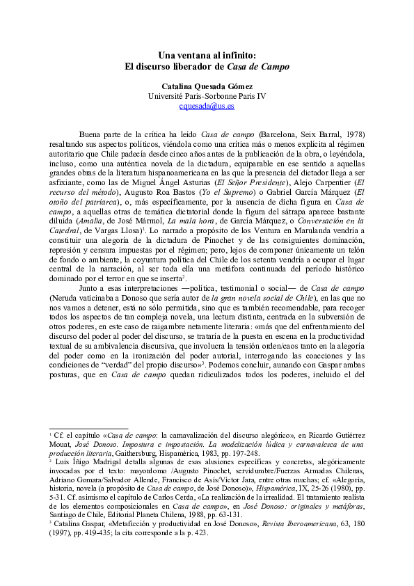 (PDF) Una ventana al infinito el discurso liberador en Casa de campo