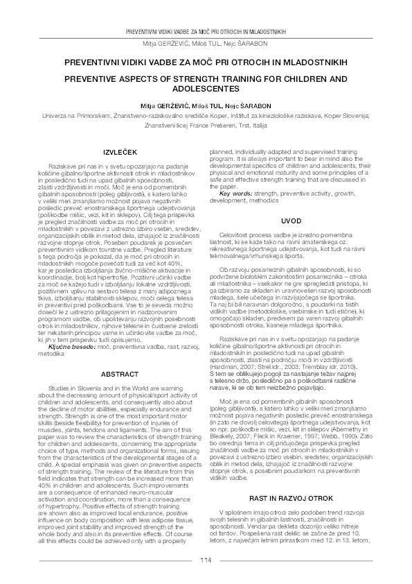 (PDF) PREVENTIVE ASPECTS OF STRENGTH TRAINING FOR CHILDREN AND ADOLESCENTES